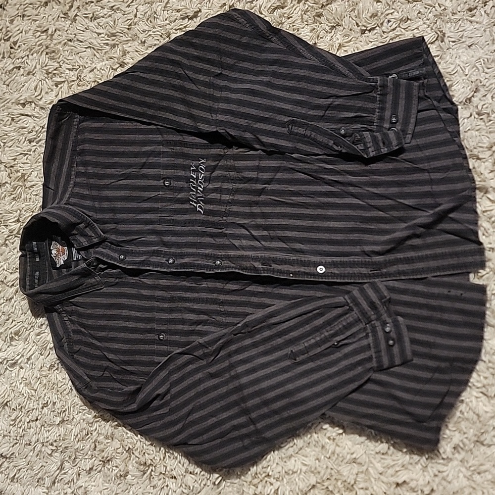 Harley-Davidson Black Striped Casual Button Down Shirt